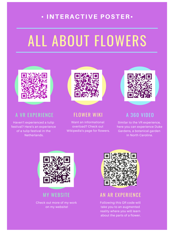 A poster with 5 QR codes, used to learn about flowers